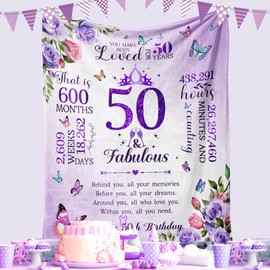 50th Birthday Gifts for Women Blanket 50"x60", Happy 50th Birthday Gifts for Women, Women 50th Birthday Decoration Gift Ideas for Her, Best 50 Year Old Birthday Gifts for Women Turning 50 And Fabulous