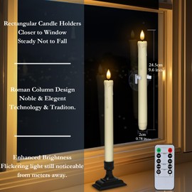 Homemory 6 Pcs Window Candles with Remote Timer Dimmer, Christmas Candles for Window Battery Operated, Ivory Flameless Taper Candles with Holders and Suctions, LED Candlesticks for Xmas Holiday Decor