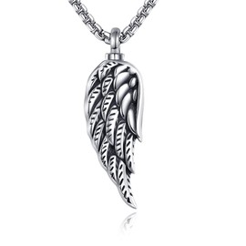 POPLYKE 925 Sterling Silver Wing Urn Necklace for Ashes Necklace Angel Wings Cremation Jewellery for Women Men Memory, Sterling Silver, No Gemstone
