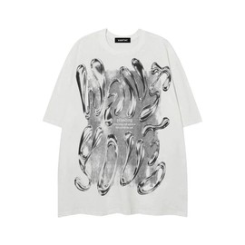 Vamtac Graphic Tees Y2K Oversized Vintage White T Shirts for Men Casual Liquid Metal Design Tops Summer Cotton Unisex White Medium