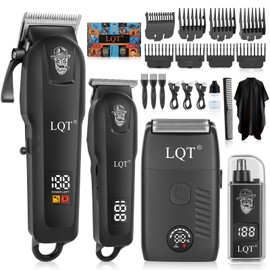 Hair Clippers for Men, 4-Piece Professional Grooming Kit Includes Hair Clipper, LED Power Display,Detail Trimmer and Nose Trimmer, Complete Cordless Set for Home Barber Use (Black)
