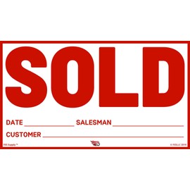 FES Auto Sold Stickers - Red (50 Pack) - Vehicle s Success Vinyl Sticker Decal for Cars and Trucks Dealers, White,red