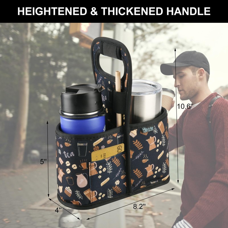Beautyflier Drink Carrier with Handle for Delivery Reusable Insulated Coffee
