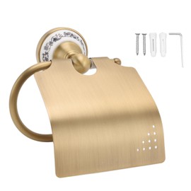 Vintage Toilet Paper Holder Metal Paper Towel Holder Rack with Porcelain Decoration Wall Mounted for Bathroom