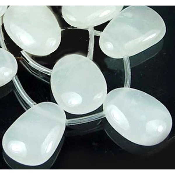 8 Natural White Jade Trapezoid Drop Beads 25x18mm