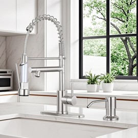 KZH Built in Sink Soap Dispenser or Lotion Dispenser for Kitchen Sink, Brushed Nickel ABS Pump Head, with 13 Ounce Large PET Soap Bottle