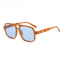 qinqilanqi-S Retro Sunglasses for Men Women Classic 70s Vintage Rectangular Oversized Square Sunglasses Double Bridge, Yellow Beak/Ocean Blue