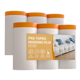 Anyknow 6-Pack Masking Film for Painting (22 inch x 65 ft) - Bulk Value Painters Plastic Sheeting with Tape - Easy Masking Paper for Home Renovation & Car Edge Protection