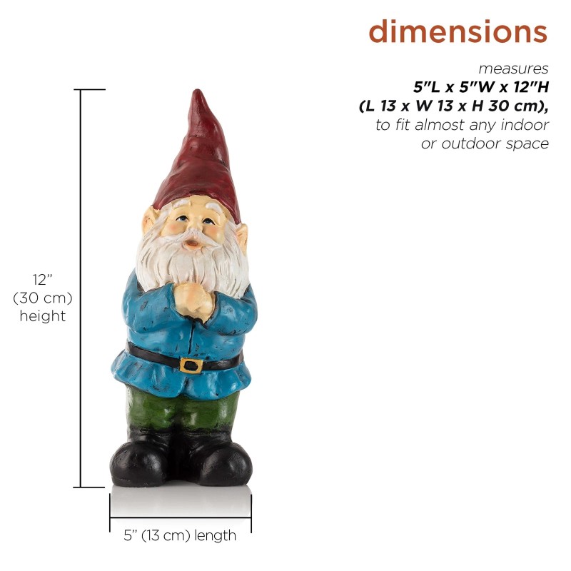 Alpine Corporation 12" Tall Classic Outdoor Garden Gnome Yard Statue