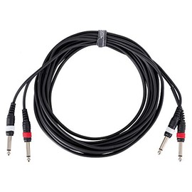 Pronomic J4J-6 Audio Cable - 2 x 6.3 mm Mono Jack to 2 x 6.3 mm Mono Jack - Length: 6 m - Flexible and Robust - Colour Coded Plugs - Black