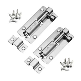 YUOIP® 3" Gate Bolt Sliding Lock Barrel Bolts Stainless Steel Safety Door Latch (2 Pack)(Stainless Steel Screws)