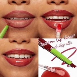 Set de Brillo de Labios, 2 En 1 Lip Combo Labios, 1 Labiales Líquidos Mate y 1 Delineadores, Lápiz Labial de Larga Duración, Pintalabios Permanente Pa