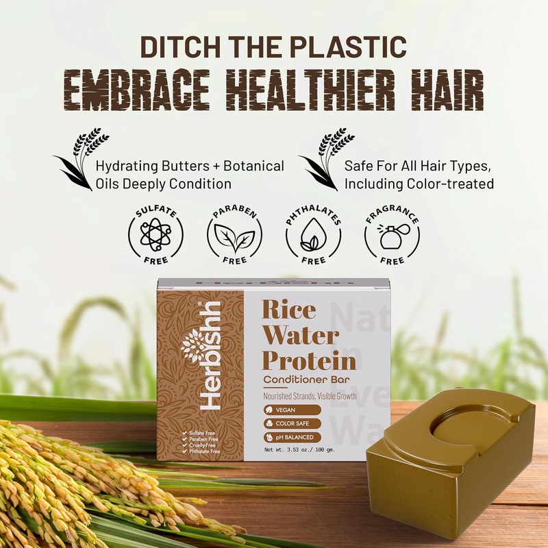 Herbishh Acondicionador Sólido de Agua de Arroz para Cabello 3.53