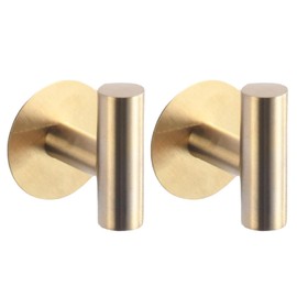 UPEYXDQR Adhesive Hooks 2 pcs 304 Stainless Steel Robe Hook Holder Heavy Coat Hook for Bathroom Kitchen Livingroom Garage Hotel Brushed Finish (Brushed Gold)