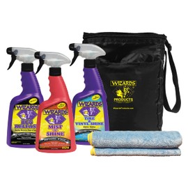 Wizards 5 Piece Car Detailing Kit - Beginner Friendly Professional Car Detailing Kit - Car Accessories for Men - Comes with a Microfiber Towel, Storage Bag and 22 oz Spray Bottles