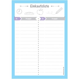 PRICARO Pack of 3 "Allerlei" Magnetic Shopping List Light Blue A5 50 Sheets