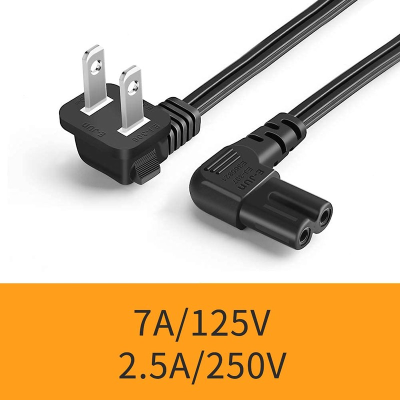 CableCreation 6 Feet 18 AWG Angled 2-Slot Non-Polarized Angle Power