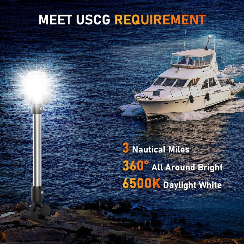 SCYONBARCO 12-Inch Bimini Top Stern Light for Pontoon, Anchor Light