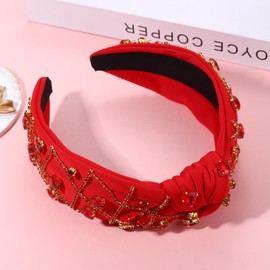 YAHPERN Valentine’s Day Headband for Women Red Pink Heart Knotted Headband Jeweled Rhinestone Crystal Wide Top Knot Hairband Valentine’s Day Hair Accessories Holiday Gifts (Crystal Heart Red)