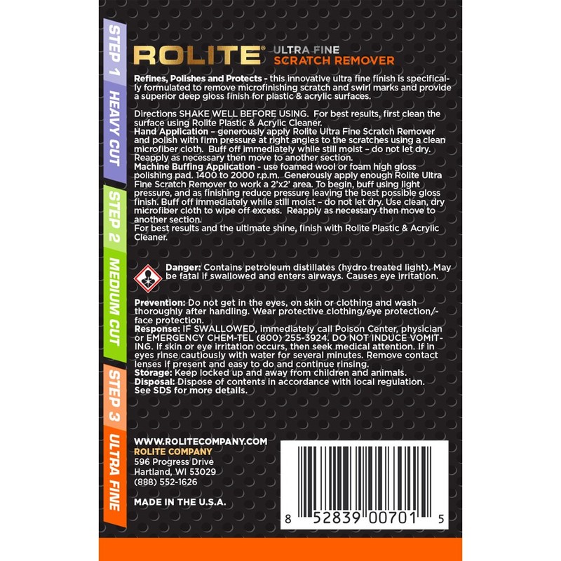 Rolite Ultra Fine Scratch Remover (8 fl. oz.) for Plastic