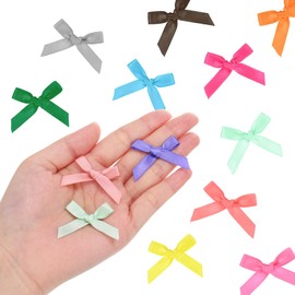 M METERXITY 100-Pack Mini Craft Ribbon Bow 1.6x1 Inch Checkered Fabric Satin Ribbon Bows Boutique for Craft DIY/Treat Bags/Hair Bow Sewing/Wedding/Party/Christmas [Dark Rose Red]