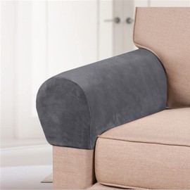 GAMUKAI Stretch Velvet Armrest Covers Spandex Anti-Slip Arm Covers for Chairs Sofa Armchair Slipcovers for Recliner Sofa 2pcs (Grey)