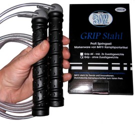 BAY® Super Grip Professional Steel Skipping Rope, Retrofittable with Weight Handles, High Speed, Adjustable Length, Jump Rope, Bouncy Rope, Boxing, Fitness, Kickboxing, Muay Thai, Thai Boxing, Martial