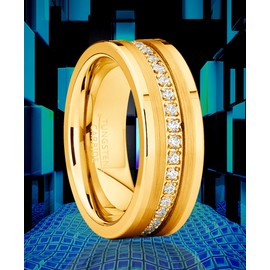 Metal Masters Co. Tungsten Carbide Gold Tone Wedding Band Eternity Ring, Cubic Zirconia Comfort Fit 15