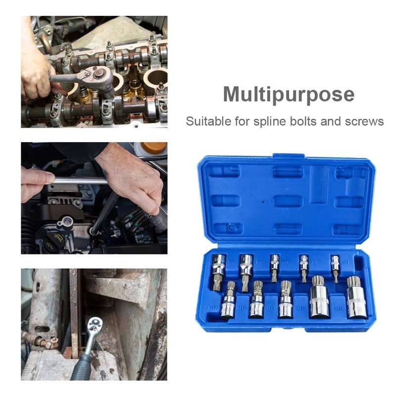 Spline Bit Socket Set 10pcs, 1/4", 3/8" & 1/2" Drive