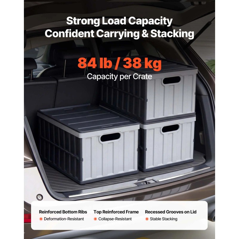65L Plastic Collapsible Storage Bins with Lids 3 Pack Stackable