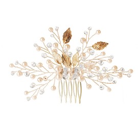 QKEPCY Women's Hair Clips Leaf Shape Pearl Golden Flowers Silver Delicate Elegant Hypoallergenic Suitable for Weddings Parties Shows