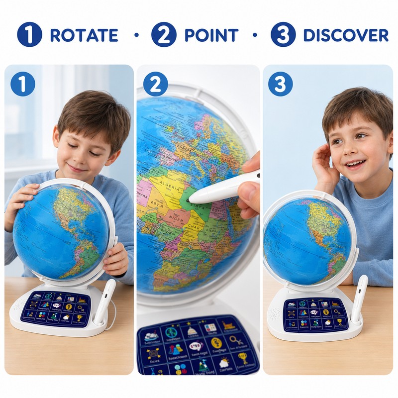 11-Inch Interactive Talking Globe for Kids - AR Geography Learning