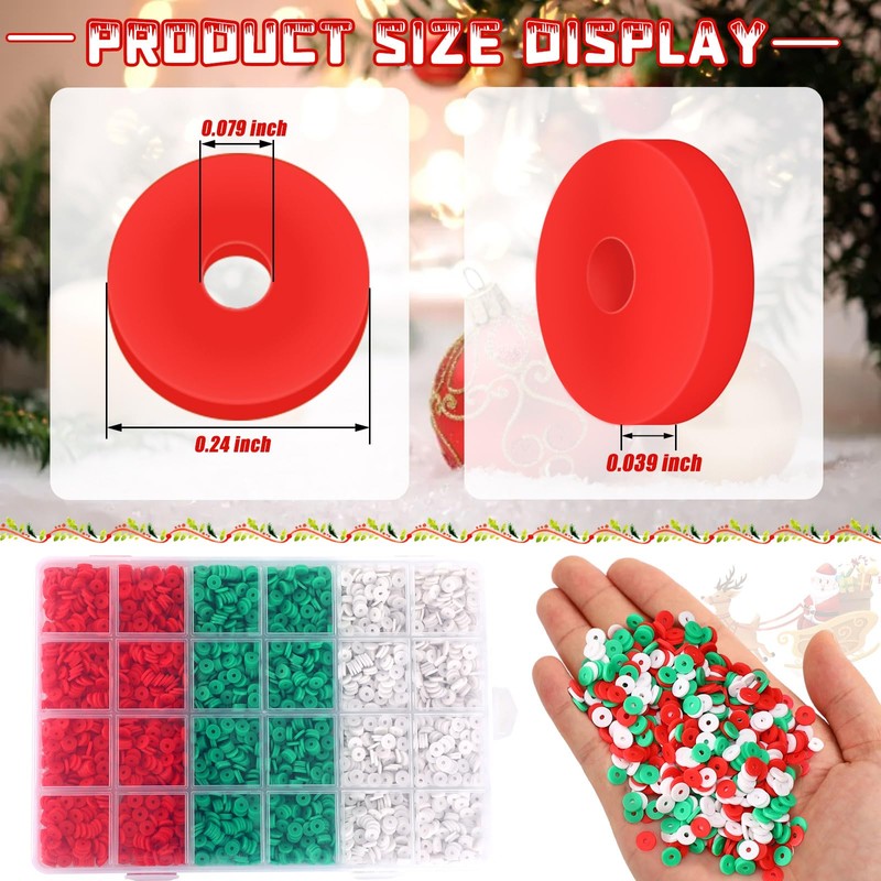 Augshy 4200pcs Christmas Clay Beads Vinyl Heishi Flat Round Polymer