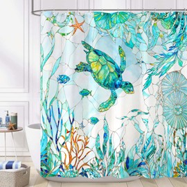 Kanuyee Turtle Shower Curtain Stained Glass Shower Curtain Blue Shower Curtains for Bathroom Ocean Shower Curtain Set with 12 Hooks SeaTurtles-01 72×72 Inches