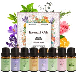 8 Pack 10 ML Organic Aromatherapy Essential Oil Set, Pure Essential Oil Kit for Diffusers for Home, Peppermint, Lavender,Eucalyptus,Tea Tree,Rose, Rosemary,Clove Orange Fragrance Oil for Candle Making