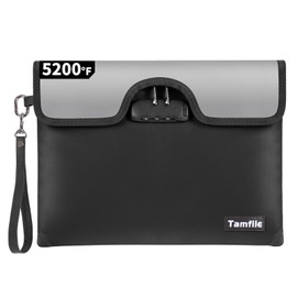 5200°F Fireproof Money Bag with Lock, Water Fireproof Document Bag with Zipper, 8 Layers Fire Insulation, Fireproof Safe Storage Pouch with Lock for Cash, Passport, Certificate(10" x 13", Black)