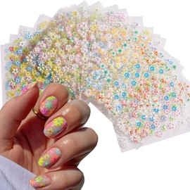 30 Sheets Flower Nail Stickers for Nail Art Spring Nail Decals 3D Self-Adhesive Nail Supplies Summer Colorful Rose Daisy Heart Nail Art Design DIY Nail Decorations for Women Manicure Tip