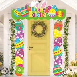 Justforjoyful 3Pcs Happy Easter Banner Easter Decor Happy Easter Porch Banner Spring Easter Photo Props Egg Bunny Door Banner Easter Egg Door Backdrop for Home Outdoor Indoor Easter Party Supplies