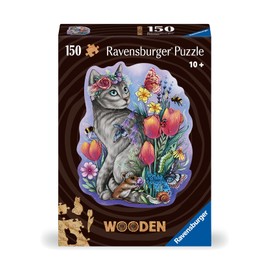 Ravensburger WOODEN Puzzle 12000757 Spring Cat 150 Pieces Contour Wooden Puzzle with Sturdy, Individual Puzzle Pieces and 15 Small Wooden Figures, for Adults and Children from 10 Years
