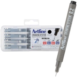 Artline 230 - Bolígrafos de dibujo técnicos, para dibujar, ilustrar, y más, 0,2 mm, 0,4 mm, 0,6 mm y 0,8 mm, color negro, paquete de 4