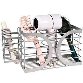 ziroland Elegant Light Gray Wall Mounted Hair Dryer Holder - Stylish Bathroom Organiser for Hair Dryer & Straightener, Hair Brush & Accessories