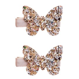 "2Pcs Gold butterfly New Glitter Gold Bows Hair Clip For Girls,Girl Toddler Clips,Bling Sequin Bow Baby Care Clips,Hair Accessories Decoration Hair Accessories,Hair Care,Baby Girls' Hair Clips "