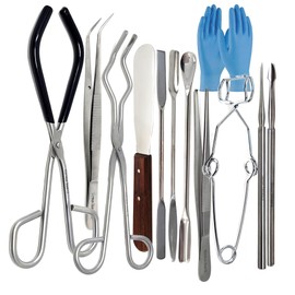 A2Z Essential Lab Tools Starter Pack - Crucible Beaker Tongs Lab Spatula Spoon Test Tube Clamps Sterilizer Forceps Tweezers - Premium Quality Stainless Steel Instruments - STEM Lab Beginner Kit