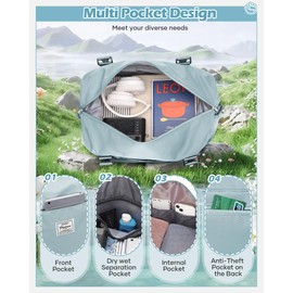 SZLX Travel Duffel Bag, 29L Weekend Bag with Trolley Sleeve, Dry & Wet Seperated Sports Gym Bag Waterproof Carry On Bag for Women Men Weekender Tote Hospital Cabin Bag Blue