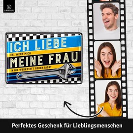 LANOLU Tin Sign Retro I Love My Wife - Workshop Sign - Funny Sayings Sign for Dad's Workshop - Screwdriver and Car Mechanic Gift - Decorative Vintage Metal Sign, 20 x 30 cm