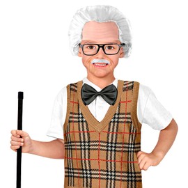 W WIDMANN MILANO Party Fashion 02009 - Verkleidungsset Opa für Kinder, Perücke mit Glatze, Schnurrbart und Brille, Professor, Wissenschaftler, Mottoparty, Karneval