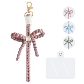 KUDOS Handmade Woven Keychain Wristlet – Stylish Keyring Holder Bracelet Wrist Lanyard for Women (Dusty Pink Bow Shape)