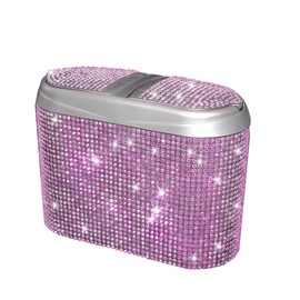 Mandark Bling Car Trash Can with Lid, Cute Diamond Automotive Hanging Dustbin Container, Sparkling Crystal Rhinestone Mini Vehicle Garbage Organizer, Universal for Car, Home, Office（Pink）