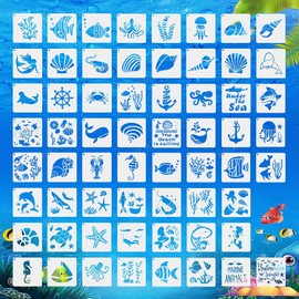 62 Pcs Sea Ocean Creatures Stencils Sea Life Animals Templates, Reusable DIY Stencils for Scrapbooking Painting on Wood Wall Floor Canvas Art Supplies Décor (9x9 cm)