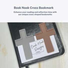 Book Nook Leather Cross Bible Bookmarks (Set of 2) - Cute Bookmarks for Bibles, Books, Journals, & Planners - Pink/Mauve, Gray/Tan (Gray and Tan), BND002